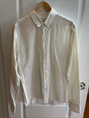Versace Collection Cream w Silver Striped Long-Sleeve Dress Shirt